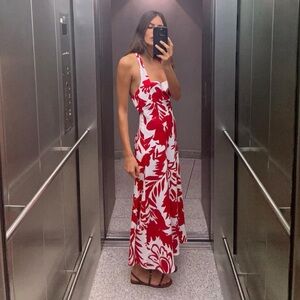 Zara linen blend printed halter dress